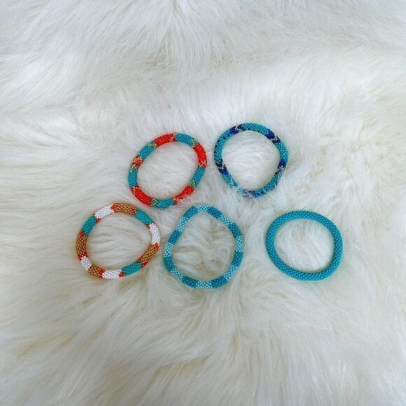 HAND CRAFTED in Nepal Beaded Bracelets (set of 5) TURQOR1 - Picture 3 of 4